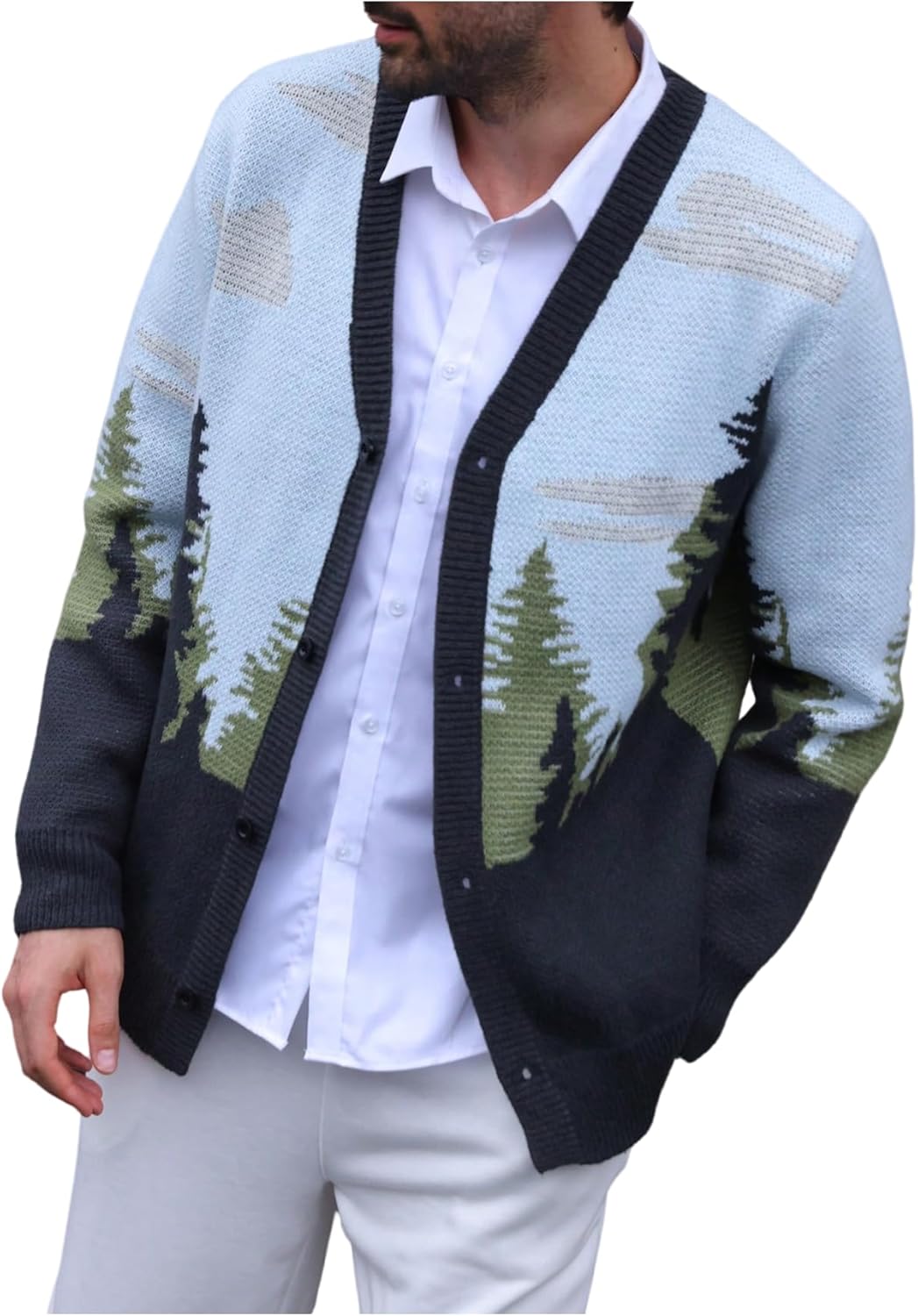 711bmbuzAfL._AC_SL1500_.jpg Men's Skeleton Pattern Knit Cardigan - Image 1