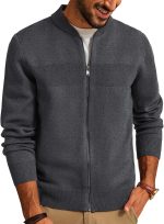 Men's Regular Fit Full Zip Stand Collar Cardigan