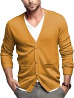 Men's 100% Cotton V-Neck Cardigan Pockets