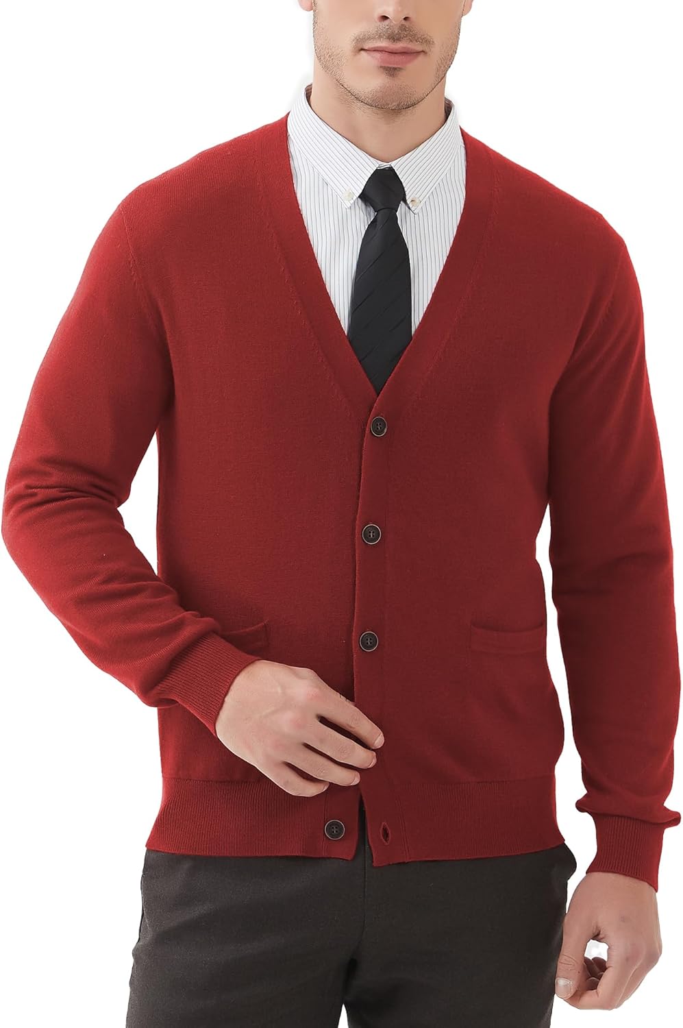 71mdhH7t7dL._AC_SL1500_.jpg Men's Wool Blend V-Neck Button Cardigan - Image 1