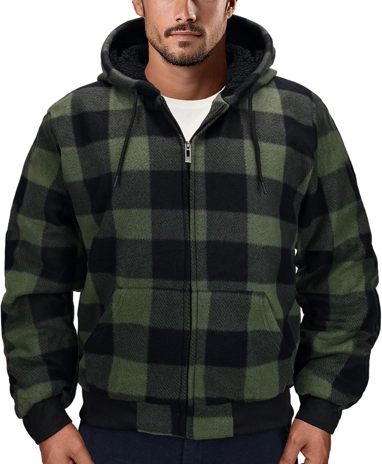 71zt-JeWOmL._AC_SL1500_.jpg Men's Plaid Flannel Sherpa Zip Hoodie - Image 1