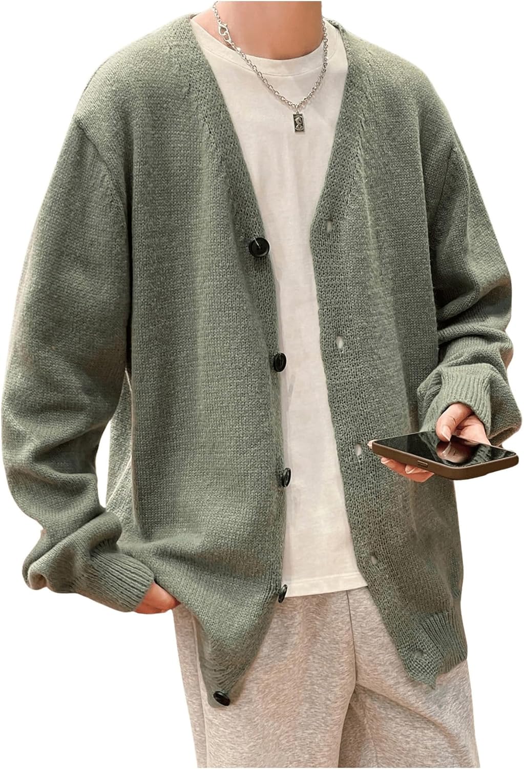 81Wd437gXsL._AC_SL1500_.jpg Men's Oversized Button V-Neck Cardigan - Image 1